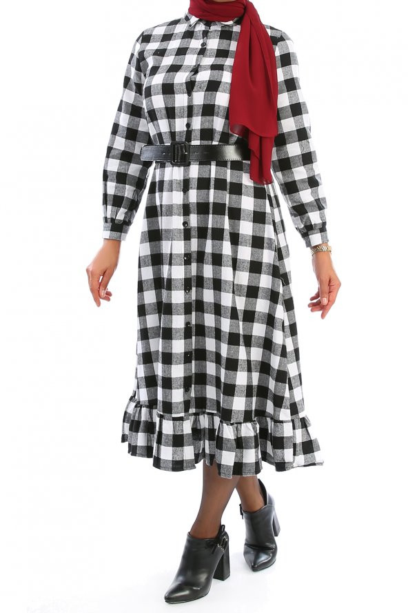 ÜLF-Eteği Fırfırlı Kol Manşet Elbise