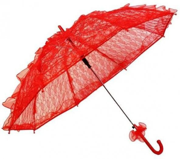 Kırmızı Dantelli Bayan Aksesuarı, Ucuz Gelin Damat Kına Şemsiyesi
