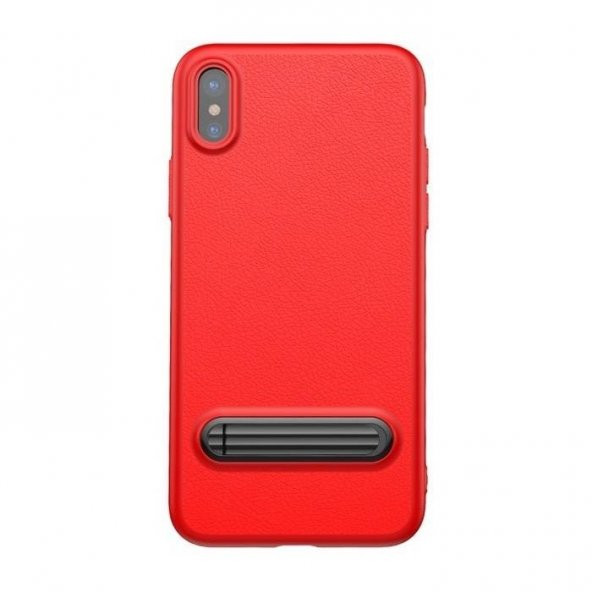 Baseus Kickstand iPhone X Kırmızı Kılıf Arka Koruyucu Kapak