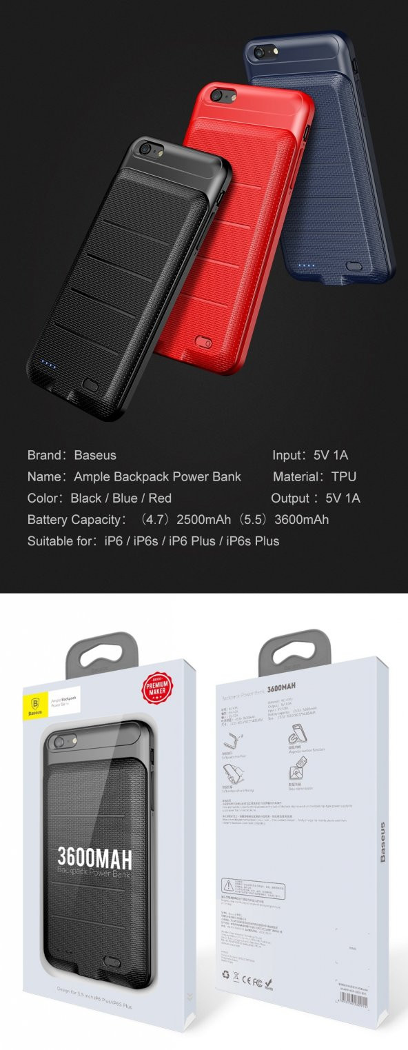 iPhone 7 Plus Şarjlı Kılıf Baseus Ample 3600mAh Kolay Tak Çıkar İ - 3