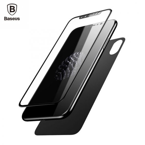 Baseus iPhone X Ön Arka Ekran Koruyucu 3Kırılmaz Cam Kenarları Kı - 6