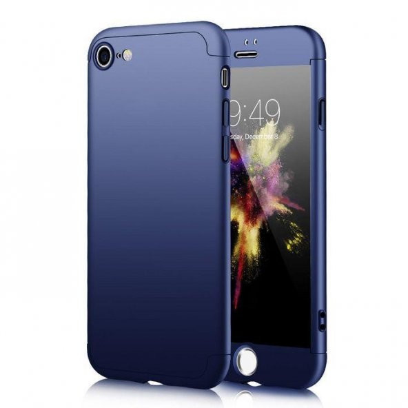 Apple iPhone 7 / 8 360 Mavi Full Koruma Kılıf Arka Koruyucu Kapak