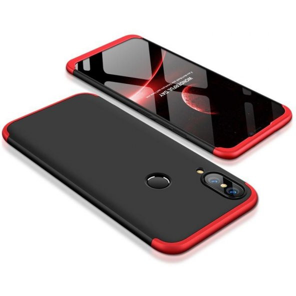 Huawei P20 Lite 360 Siyah Kırmızı Full Koruma Kılıf Arka Koruyucu