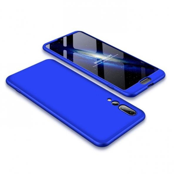 Huawei P20 Pro 360 Mavi Full Koruma Kılıf Arka Koruyucu Kapak