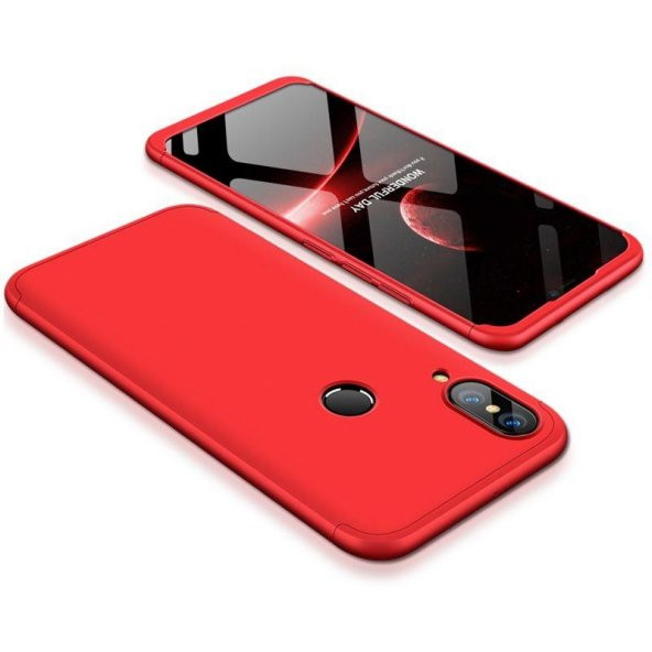 Huawei P20 Lite 360 Kırmızı Full Koruma Kılıf Arka Koruyucu Kapak