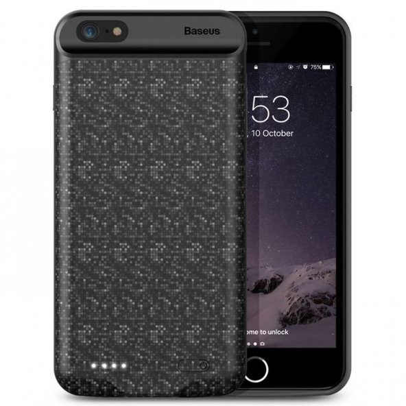 Baseus Plaid iPhone 7 Plus - 8 Plus Siyah Şarjlı Kılıf Arka Koruy