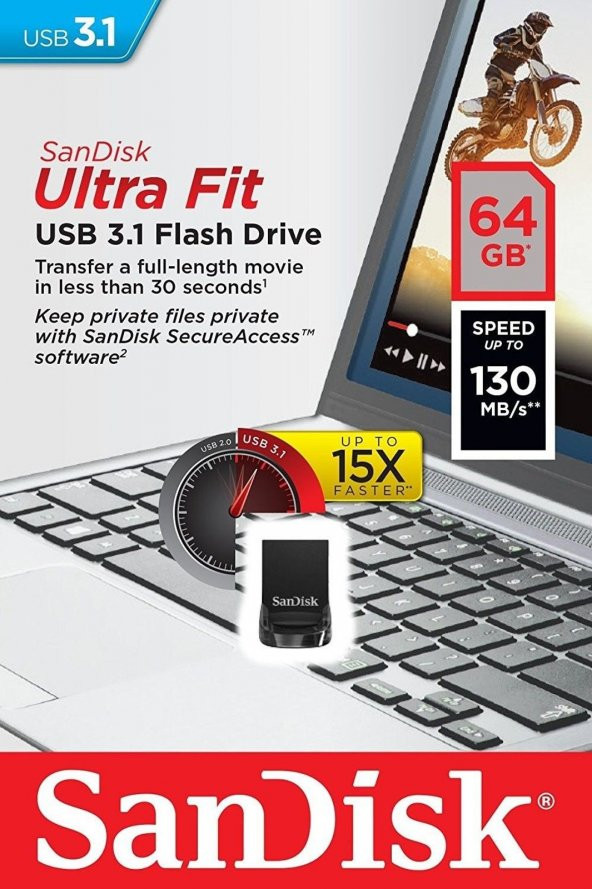 SanDisk Ultra Fit 64GB USB 3.1 USB Bellek SDCZ430-064G-G46