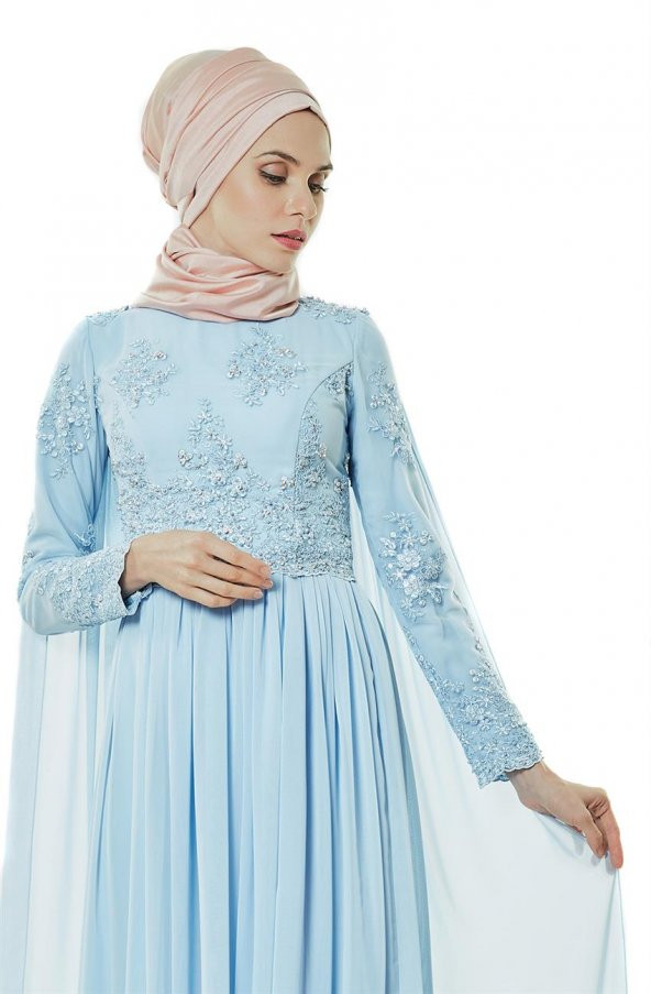 Fashion Night Abiye Elbise-Buz Mavi 2140-14 - 6