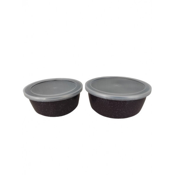 Gizem Emaye Kase Seti Saklama Kabı Seti Kapaklı Mor 12 cm 0.45 litre  14 cm 0.70 litre - 3