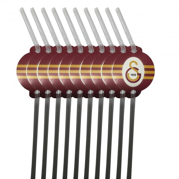 10 Adet Galatasaray (GS) Amblem Baskılı Pipeti, Doğum Günü Parti