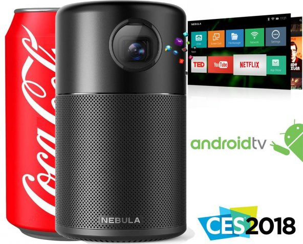 Anker Nebula Capsule Android  TV Box  Akıllı Taşınabilir WiFi Kablosuz Pico Projeksiyon Cihazı ve Hoparlör