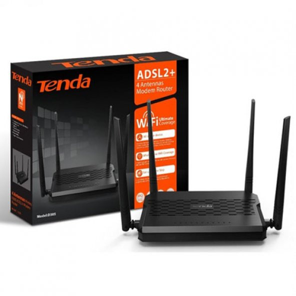 TENDA D305 300Mbps 4 Port Kablosuz-Ethernet-Usb ADSL2+ Modem Rout