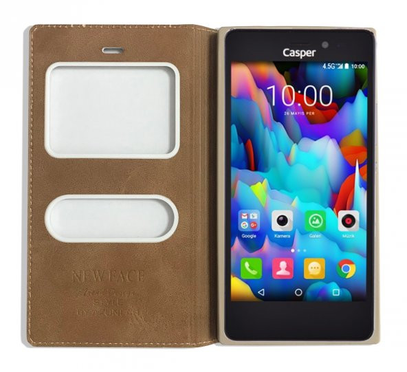 Casper VIA E1C Gizli Mıknatıslı Pencereli Magnum Kılıf Gold - 2