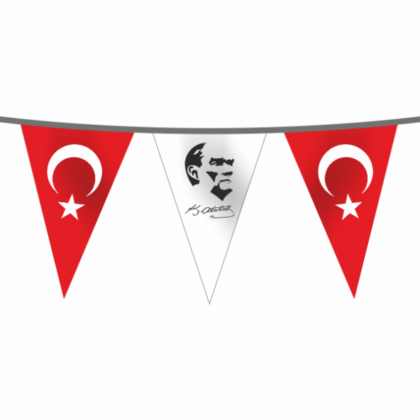 İpe Dizili Süsleme Üçgen Ata ve Türk Bayrağı 100 metre