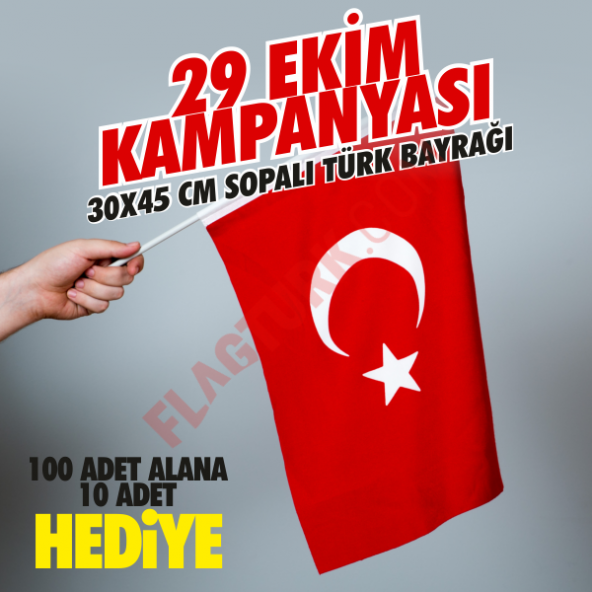 Sopalı Türk Bayrağı 30x45 cm Alpaka Kumaş 100 Adet+10 Adet HEDİYE