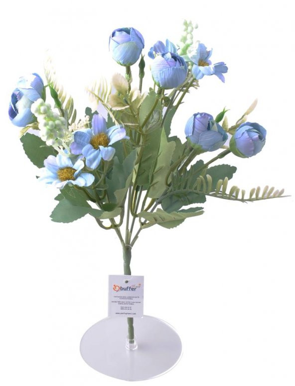5 Dallı 28 cm Aranjmanlı Gül ve Papatya Yapay Çiçek Mavi-CK012MA
