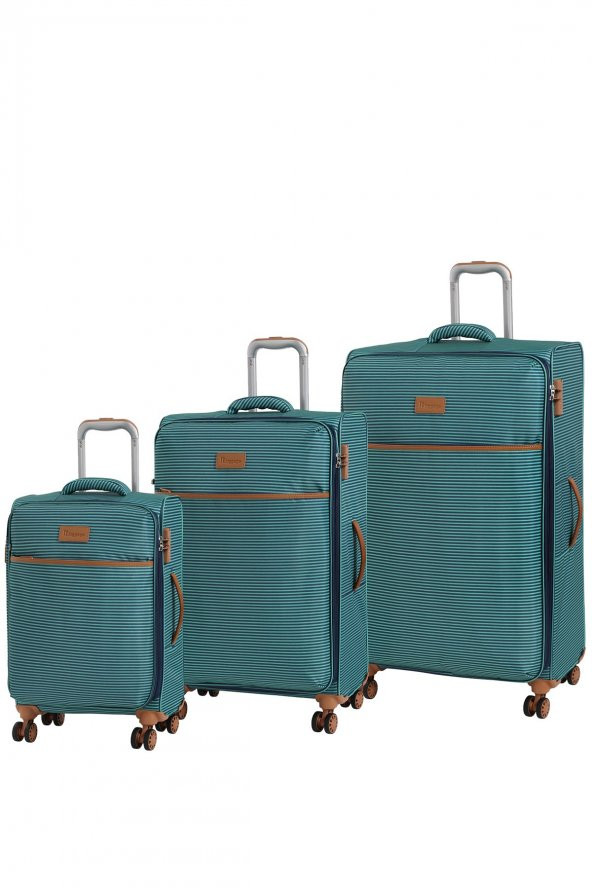 IT Luggage 02262 Çizgili Yeşil 3lü Kumaş Valiz Seti