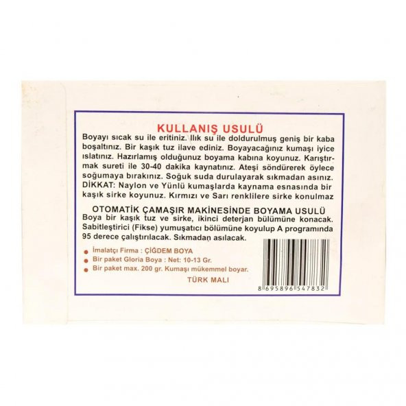 Gloria Tam Yeşil Renkli Pamuk Yün Naylon İpek Kumaş Boyası 10Gr - 4