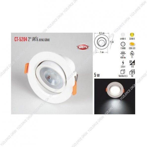 Cata Ct 5204 Akik 5 Watt Beyaz Gövde Cob Led Armatür Lamba Ampul - 1