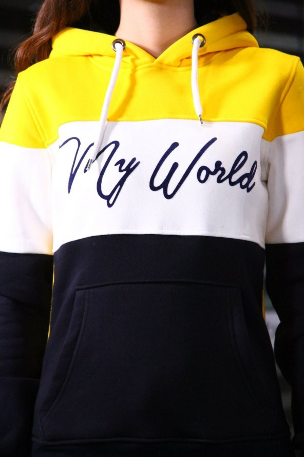 Sevgili Kombinleri Renkli Sweatshirt Kapşonlu My World - 3