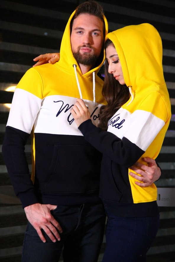 Sevgili Kombinleri Renkli Sweatshirt Kapşonlu My World - 5