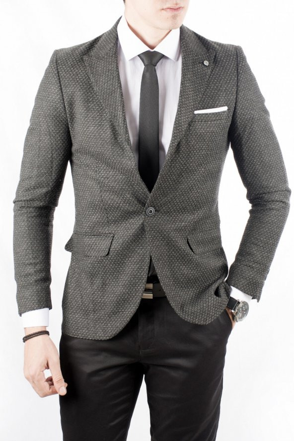 DeepSEA Örgülü Kare Desenli İtalyan Kesim Blazer Ceket 1800187 - 5