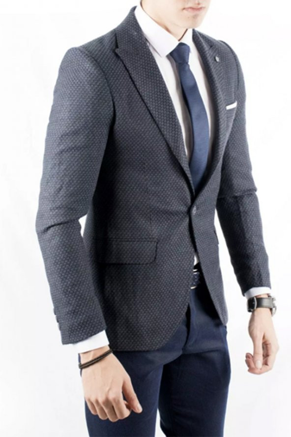 DeepSEA Örgülü Kare Desenli İtalyan Kesim Blazer Ceket 1800187 - 1