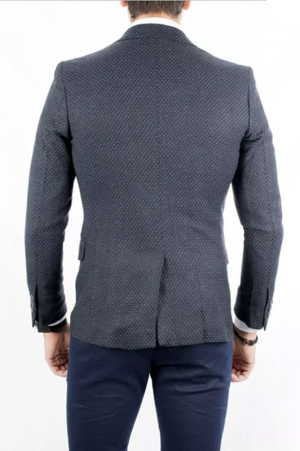 DeepSEA Örgülü Kare Desenli İtalyan Kesim Blazer Ceket 1800187 - 2