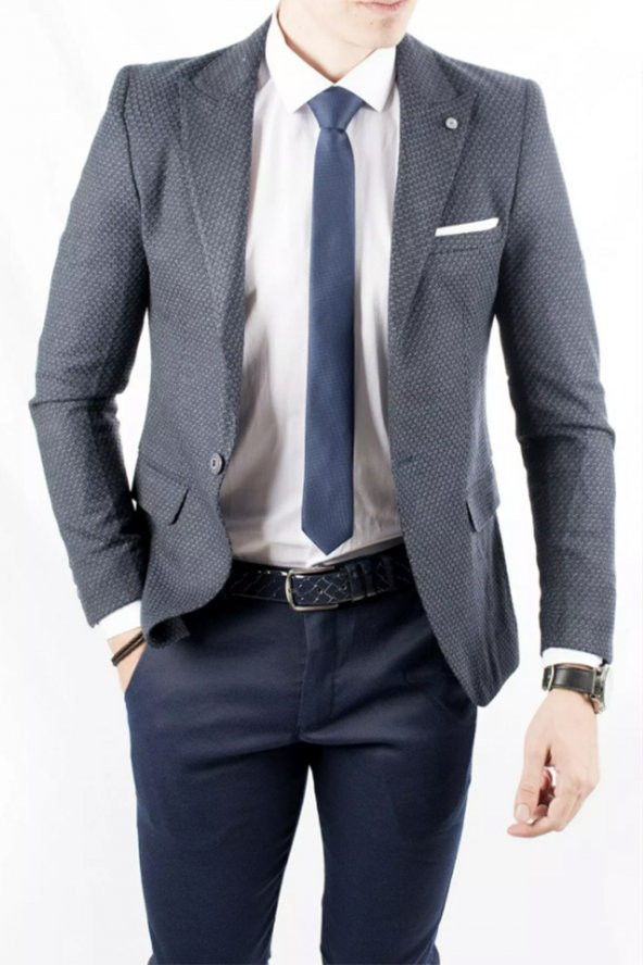 DeepSEA Örgülü Kare Desenli İtalyan Kesim Blazer Ceket 1800187 - 3