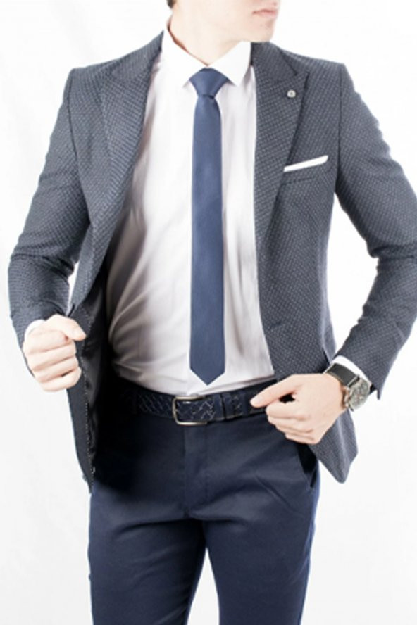 DeepSEA Örgülü Kare Desenli İtalyan Kesim Blazer Ceket 1800187 - 4