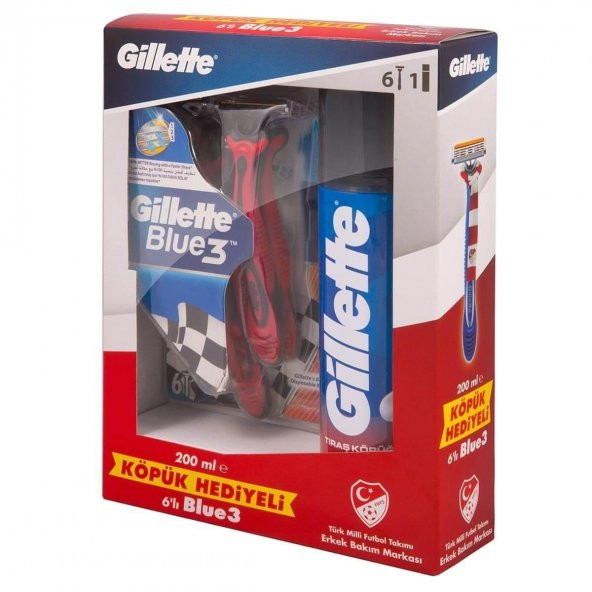 Gillette Blue3 Tıraş Bıçağı 6 Adet + 200 ml Tıraş Köpüğü Özel Paket