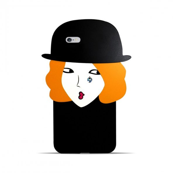 İphone 6 Plus Şapkalı Bayan Desenli 3D Silikon kılıf
