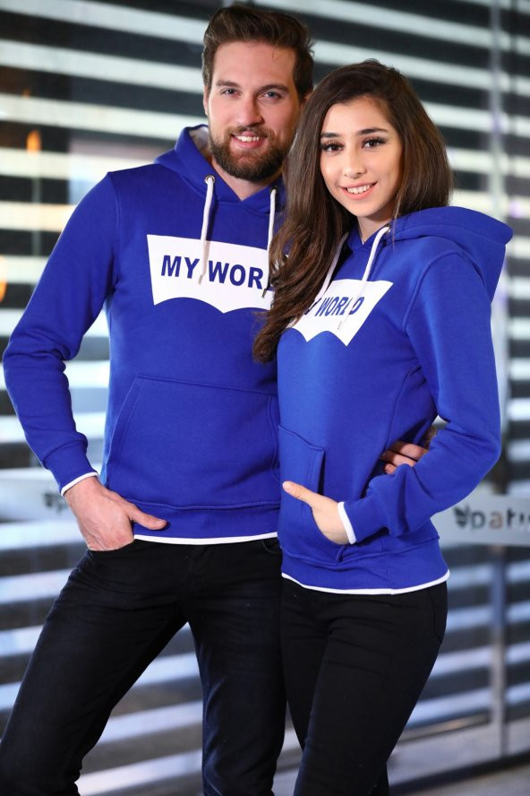Sevgili Kombinleri Sax Mavi Sweatshirt Kapüşonlu My World