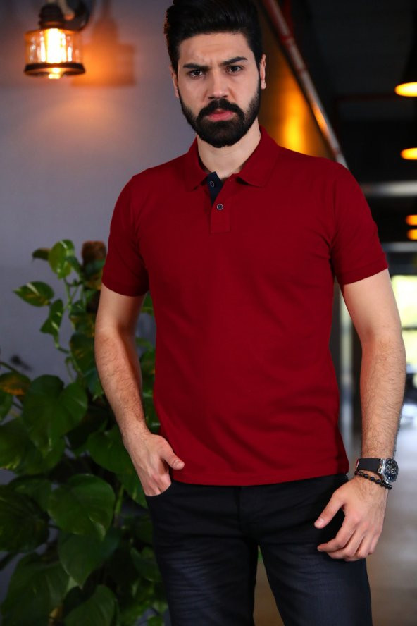 Kırmızı Polo Yaka Tshirt - Kısa Kollu Tişört - Basic T-shirt