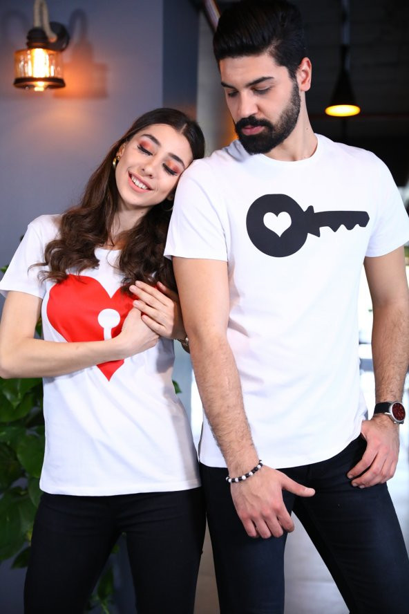 Sevgili Kombini Kalp Anahtar Tshirt Sevgiliye Hediye Tişört