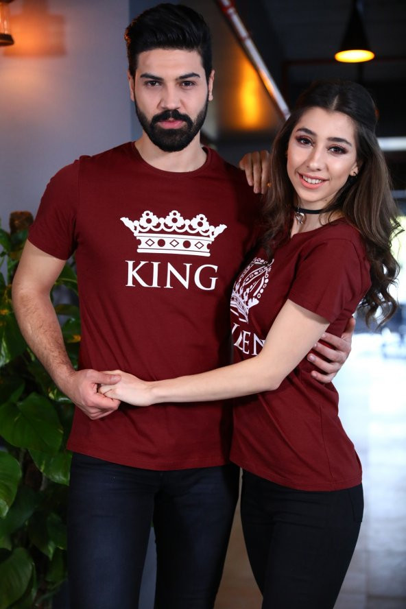 QUEEN - KING Sevgili Kombini Tshirt - King - Queen Bordo Tişört