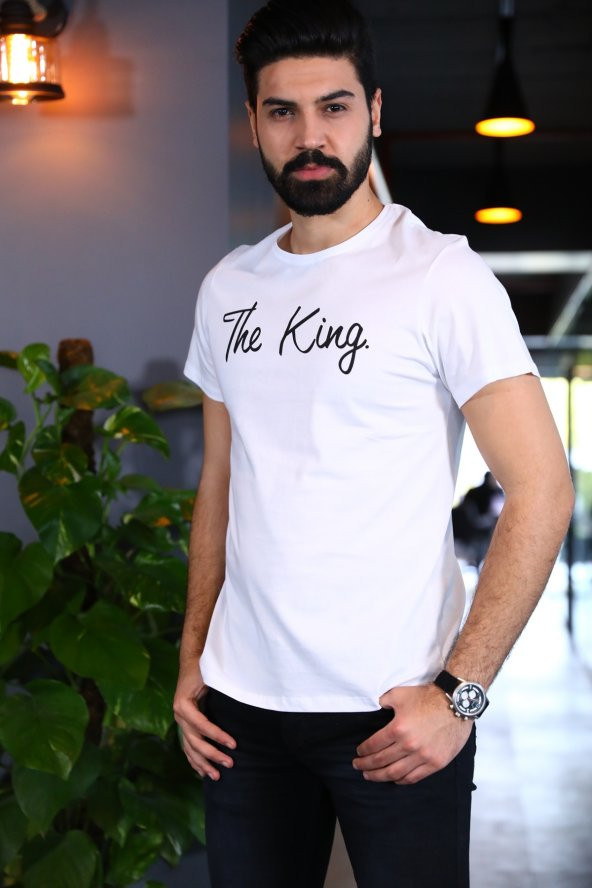 The King Tişört Beyaz T-shirt Kısa Kol Tshirt