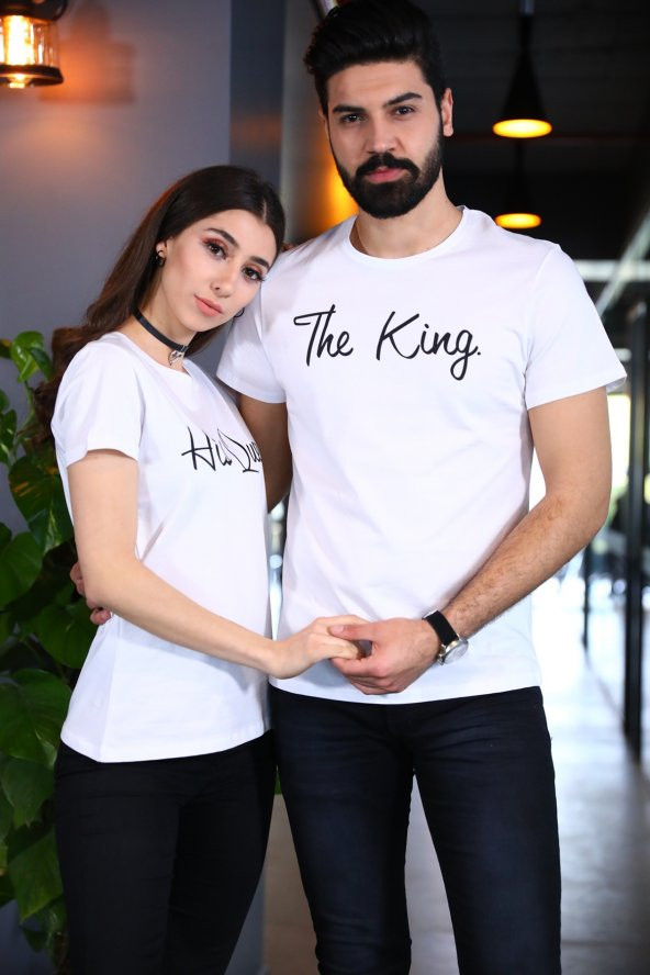 King Queen Tişört Sevgili Kombini T-shirt Beyaz Tshirt-