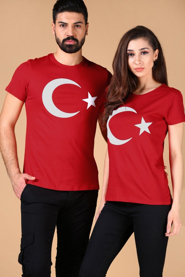 AY-YILDIZ SEVGİLİ KOMBİNİ Kırmızı Tshirt - Yarım Kol Tişört