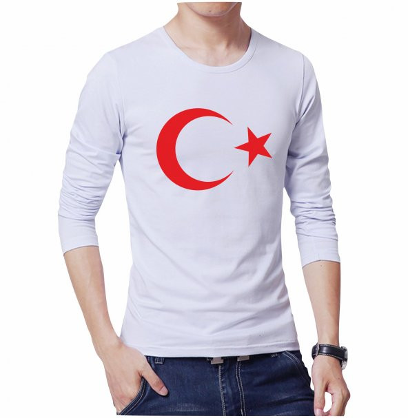 AY YILDIZLI TİŞÖRT - BEYAZ UZUN KOLLU TSHIRT TÜRK BAYRAĞI - 3