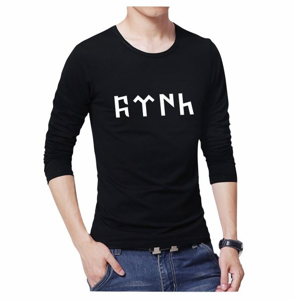 Erkek Tişört - Siyah Erkek Tshirt-Uzun Kollu T-shirt Türk
