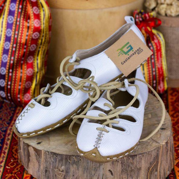 Beyaz Renkli Deri Bayan Erkek Yemeni Sandalet Günlük Ayakkabı