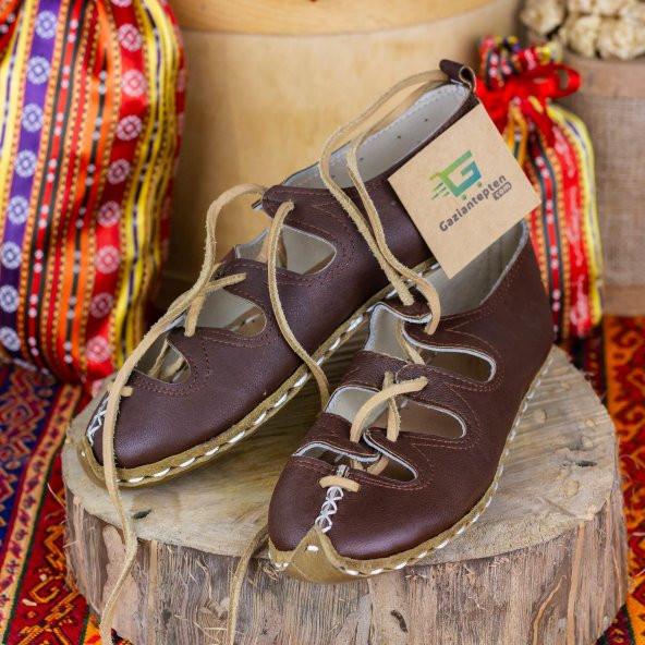 Kahverengi Renkli Deri Bayan Erkek Yemeni Sandalet Günlük Ayakkabı