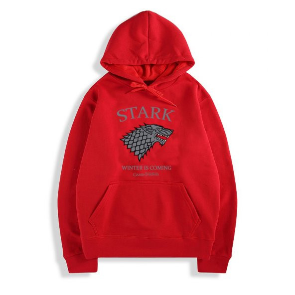 Stark Kırmızı Kapşonlu Sweatshirt Kanguru Cepli