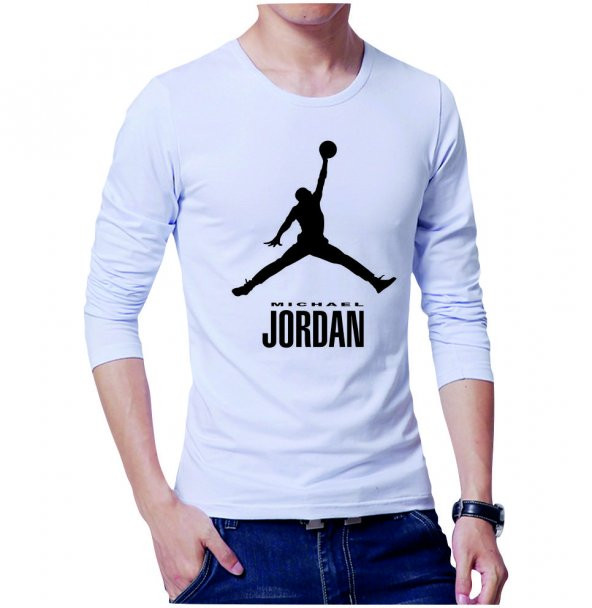 Michael Jordan Erkek Tişört-Beyaz Erkek Tshirt-Uzun Kol T-shirt