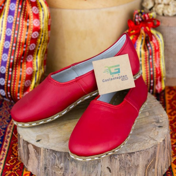Koyu Kırmızı Renk Deri Bayan Erkek Yemeni Günlük Ayakkabı