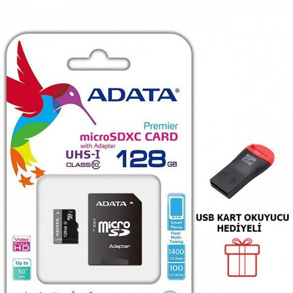 ADATA 128GB MicroSDXC 100MB/s Hafıza Kartı ve TF Kart Adaptörü AUSDX128GUICL10A1-RA1
