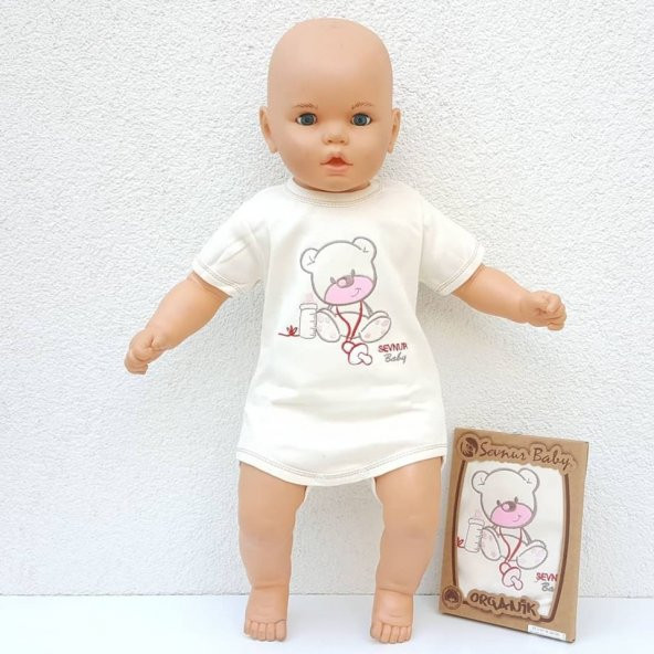 Organik Pembe Ayıcıklı Kısa kollu Bebek Zıbın