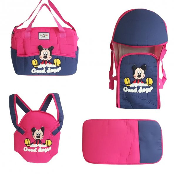 Mickey Mouse 4 lü Tam Bebek Taşıma Seti Fuşya - Laci