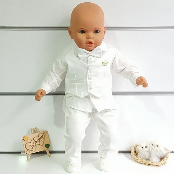 Beyaz 5 Parça Klasik Erkek Bebek Takım